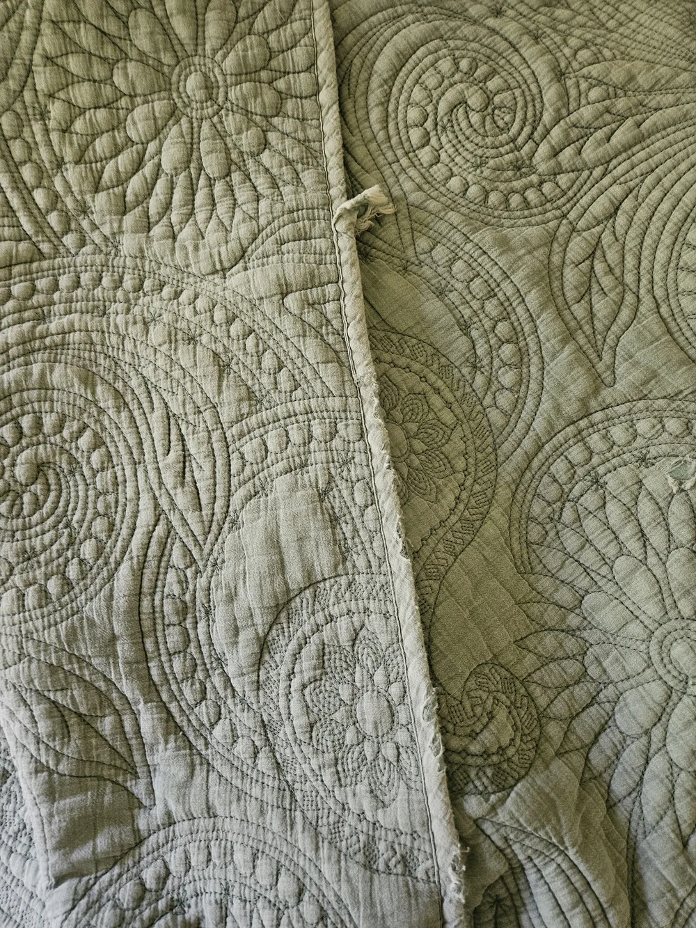 Shabby Chic Quilted Bedspread in Sage Green